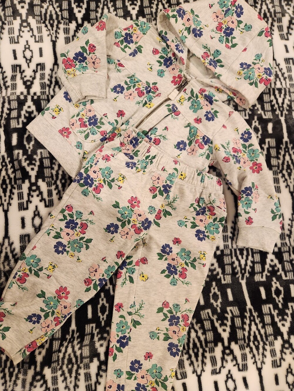 Carters Girl's Floral Hooded Jacket & Jogger Set - Pink & Teal Flowers, Size 18M